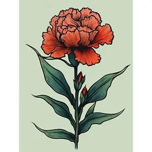 Carnation Old School Flower Tattoo Americana 50s Huge Wall Art Print 18X24 In