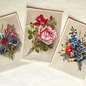 Vintage floral greeting cards, set of 3, 1940s or 50s