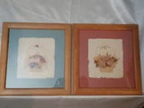 Pair Vintage Pressed Wildflower Baskets on Handmade Paper