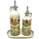 Italian Ceramic Art Pottery Dispenser Oil Cruet Vinegar Pattern Sunflowers Lanscape Hand Painted Made in ITALY Tuscan
