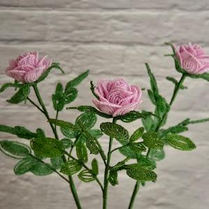 Bouquet tea roses Flowers Bouquet beaded Flowers Wildflowers Pink rose Tea roses Handmade beaded roses Beaded Roses Flowers in a vase Gift