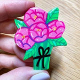 Bouquet 0f Pink Flowers - Handmade Clay Pin Buddies - Painted & UV Resin-Coated Polymer Clay Brooch Pins - Colourful Flair