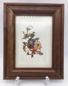 Vintage Wooden Framed Pressed Flower Wall Art Decor Picture Matted