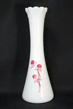 Vintage Milk Glass Flower Bud Vase White with Red Carnations Scalloped Edge
