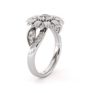 Unique Engagement Ring Natural Diamond 14K Gold Ring Sunflower Engagement Ring Camellia Jewelry