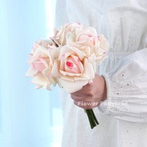 Realistic 5 Stems Real Touch Moist Latex Rose Bouquet | High Quality Artificial Flower | Wedding/Home Decoration | Gifts - Strawberry Milk