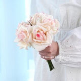 Realistic 5 Stems Real Touch Moist Latex Rose Bouquet | High Quality Artificial Flower | Wedding/Home Decoration | Gifts - Strawberry Milk