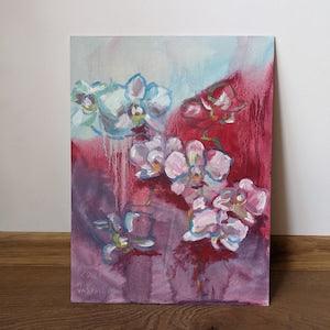 Stylized oil painting "Orchid on pink" by Nina Vasylieva (40*30cm)