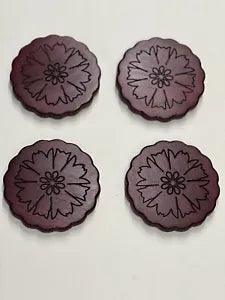 Set of 4 Exotic Purpleheart Wood Coasters with Carnation Flower