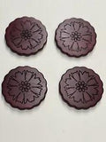 Set of 4 Exotic Purpleheart Wood Coasters with Carnation Flower