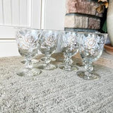 Vintage Libbey Glass Rose Bouquet Water Goblets, White and Gold Roses, Gold Rim, Floral Glassware, Barware, Tea Party
