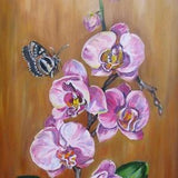 Pink orchid original painting oil on canvas Floral wall art large size Flower butterfly painting Pink living room Custom floral artwork