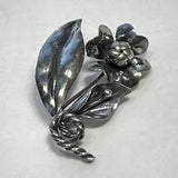 VINTAGE HAND MADE STERLING Silver FLOWER PIN Lily Peony Twisted Stem SPRAY