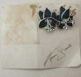 Vtg Black White Tigre Lis Artisan Karen Justice Lily Flower Clip Earrings Carded