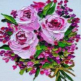 Bloom Flower Oil Painting Original Impasto Roses Palette Knife Art Pink Rose Bouquet Artwork Square Floral Wall Decor Unique Flower Painting