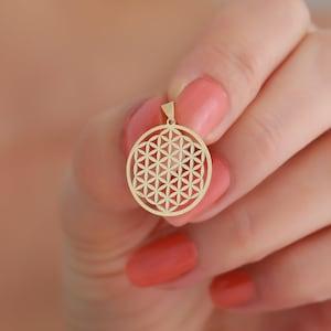 14K Solid Gold Flower of Life Pendant / Six Petals Pendant / Seed Of Life Charm