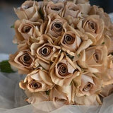 12" Beige Brown Real Touch Roses Bridal Bouquet, Light Brown Wedding Bouquets, light coffee Roses Artificial Flowers Bouquets