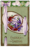 Easter Greetings Bouquet of Violets Lilies Flowers in Basket 1911 Postcard | B15