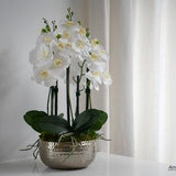 Real touch white orchid arrangement - Artificial orchids in a dimpled dish