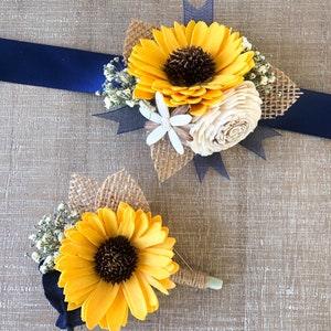 Rustic Sunflower Collection- Boutonni??re or Corsage Wood Flower Sunflower Customizable