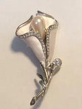 Vintage Pink Enamel Cala-Lily With Faux Pearl Brooch Pin Maker Marked