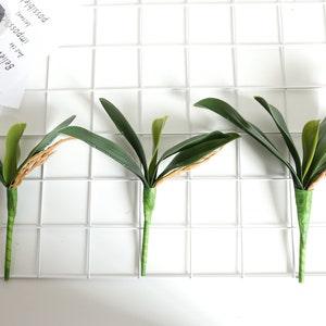 Real Touch Orchid Leaves Stem, Artificial Orchid Arrangement DIY, Silk Indoor Greenery for Flower Decoration, Faux Green Leaves, Small Plant