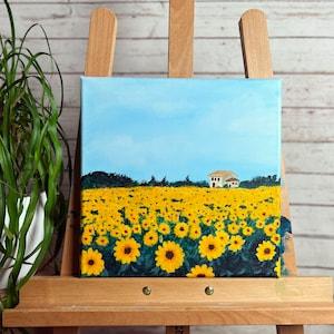 Sunflowers Painting, Floral Art, Floral Landscape, Sunflower Landscape, Sunflowers, Landscape Painting, Canvas Art, Sunflower field