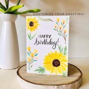 Original Handmade Watercolour Sunlower Card, Mother??s Day Card, Birthday Card, Anniversary Card, Bridal Shower, Sympathy, Just Because Card