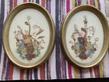 Two Nancy Reid Inman Vintage Pressed Flowers in Gold Oval Frames