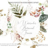 Greenery Frames Clipart  Watercolor Boho frame Pampas grass Orchid flowers Dried Leaves Fern Eucalyptus Logo Clipart  Neutral leaves Wedding
