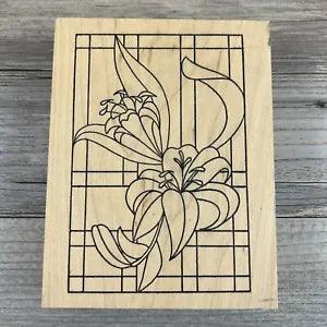 The Cottage Stamper Wood Rubber Stamp Stained Glass Lily Flowers K839