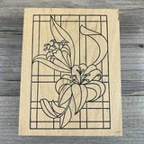 The Cottage Stamper Wood Rubber Stamp Stained Glass Lily Flowers K839