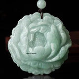 New 100% Natural Jade Grade A Jadeite Lucky Peony Flower Carved Women Pendant