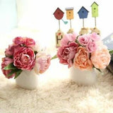 1 Bouquet Silk Artificial Flowers Peony Bridesmaid Bridal Bouquet Latex 8...