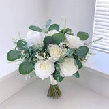White Rose Bouquet, Wedding Bouquet, White Boho Bouquets, Bridal Bridesmaids Bouquets, Spring Summer Wedding. Rose Eucalyptus Bouquet