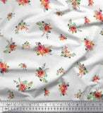Soimoi White Velvet Fabric Leaves & Peony Floral Printed Fabric-A8m