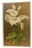 Antique Easter Postcard; Series D. No. 6; Gold w/ White Calla Lilies