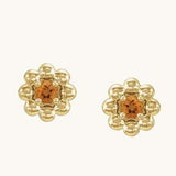 14K Solid Gold Petite Flower Earrings, Citrine Earrings, Citrine Studs, Sunflower Studs, Flower Jewelry, Fire Citrine, Madeira Citrine