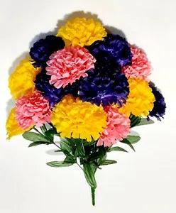 Yellow Purple & Beauty 3.5" Carnation 20" Lg Bush Silk Flower Home In/Outdoor US