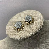 Mixed metal signed BSK rhinestone carnation flower clip on earrings