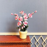 Dollhouse Miniature Potted Orchid Pink Flowering Plant in Yellow Ceramic Pot 1:12 Scale