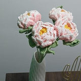 Crochet Peony Flowers Bouquet,Knitted Flower Stem,Peony Crochet Flower,Crochet Flower Bouquet,Father's Day Gift,Yarn Flower Handmade Gifts
