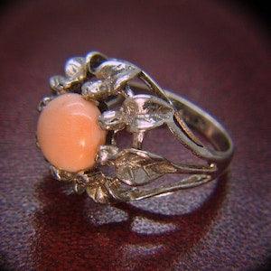 Natural Undyed Pink Salmon Coral Silver Ring Fine Jewelry