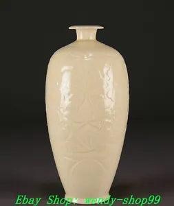 12" Old Chinese Song Dynasty Ding Kiln Porcelain Palace Peony Flower Vase Bottle