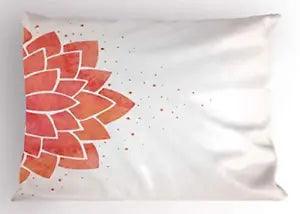 Lotus Flower Pillow Sham, Aquarelle Style Half Lily Ayurveda Meditation Theme