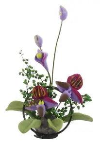 Dollhouse Purple Lily Flowers Display on Black Metal Stand Garden Accessory