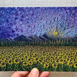 Purple Sunflower Landscape PRINT | Beautiful Wall Art Decor | Vibrant Modern Artwork For Nature Lovers | Stationary, Postcards, Cards