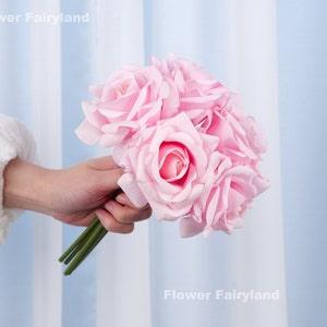5 Stems Real Touch Latex Rose Bouquet | High Quality Artificial Flower | DIY | Wedding/Home Decoration | Gifts - Pink