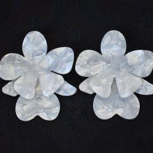 Fabulous Art Nouveau Orchid Flower Blossom White Cream Bohemian Boho Statement Large Earrings Pearlescent Pre-Raphaelite Era Romantic Design