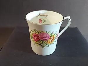 Queens/Rosina Flower of month bone china mug January Carnation motif